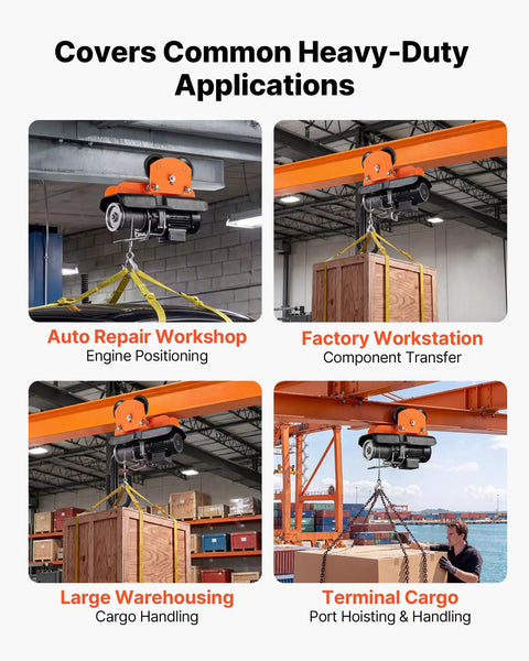 Beefy Electric Hoist Trolley Kit, 1100 Lb Capacity lifting engines, crates in workshop, factory, warehouse, terminal scenes