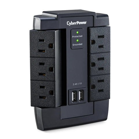 Six Swivel Outlet Surge Protector With 1200J Surge Protection, 125V, Two USB Ports, Wall Tap Design, Compact Power Hub