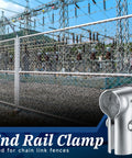 12 Pack End Rail T Clamp For One And Three Eighths Inch Chain Link Fence OD Pipe Galvanized T Connectors displayed by fence