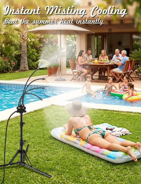 Outdoor Misting System for Patio and Yard, Adjustable 5.25 Foot Standing Mister With 26.5 Foot Misting Line cooling poolside