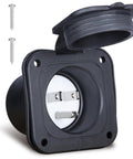 Badass NEMA 15 Amp Flanged RV Shore Power Inlet with lid and screws, weatherproof AC receptacle for campers and trailers.