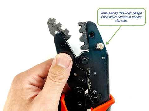 Professional Ratcheting Wire Crimping Tool For Electrical Connectors And Terminals, 5 In 1 Multi Purpose Crimping Set in hand close-up