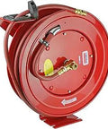 Heavy Duty Retractable Air Hose Reel Built Tough With All Steel Frame And Fifty Foot Three Eighths Inch Rubber Hose Three Hundred Psi