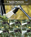 Heavy Duty Metal Hose Wand Sprayer For Garden Hose 16 Inch Zinc Alloy Watering Wand With Built To Last Bronze Finish TPU Coated Dial Easy Grip Tough As Nails Shock Resistant For Daily Yard Work And Reliable Watering, 7 spray patterns shown