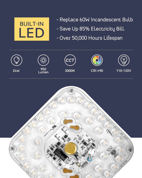Lit Gold Finish LED Ceiling Light Fixture 12 Inch Flush Mount 24W 950 Lumens Dimmable 3000K circuit board details