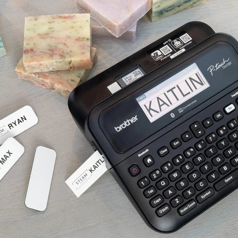 P Touch PT D610BT Label Maker With Bluetooth And USB Pro Grade Connected Label Printer printing custom labels on a desk