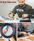 Person using 15X Magnifying Glass Lamp With Clamp And Stand, 72 LED Desk Light for crafting and repair work at a desk