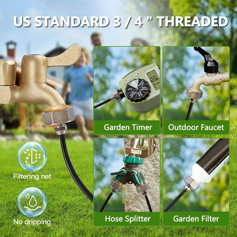 Outdoor Patio Misting System With Water Filter For Cool Down 33 Feet Line Nine Brass Nozzles Brass Adapter For Three Quarter Inch Fittings detail