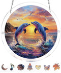 Vivid Tree Of Life Acrylic Sun Catcher Puzzle Kit with leaping dolphins and sunset design, 7.4 inch double-sided acrylic