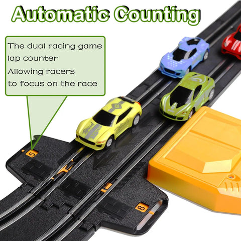 Epic Slot Car Race Track Set With 23 Foot Track, 4 Cars, Battery Powered Or Electric, Dual Lap Counters close-up