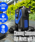 Badass 4800 PSI Electric Pressure Washer with 4 Quick Connect Nozzles and Foam Cannon to Kick Some Dirt from Cars and Driveways while Crushing Grime on Patios Featuring Multi Purpose Outdoor Cleaning Made Super Simple with four wheels for stability.
