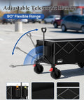 47 Inch Collapsible Wagon Cart With Mega 300 Liter Capacity showing adjustable telescopic handle and 90° flexible range