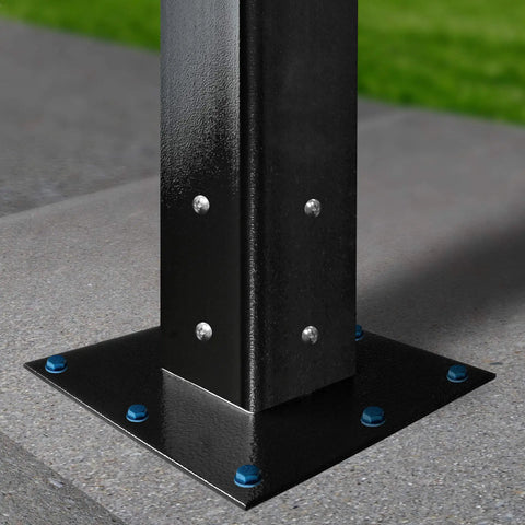 Rugged Heavy Duty Surface Mount Base Plate For Mailbox Posts Fits 4 To 8 Inch Curbs Or Sidewalks 10 Gauge Electrogalvanized Steel With Black Powder Coat Finish Mailbox And Post Not Included