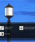 Kent One Light Outdoor Post Lantern Black Finish Weatherproof Aluminum Fixture For Wet Locations cETL Listed