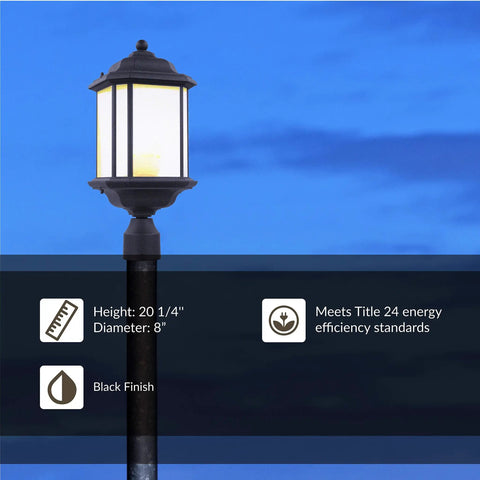 Kent One Light Outdoor Post Lantern Black Finish Weatherproof Aluminum Fixture For Wet Locations cETL Listed