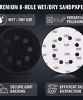 Grab 200 Count Of These Killer 5 Inch Sanding Discs With 8 Holes For Your Orbital Sander showing two types of 8-hole sandpaper discs.