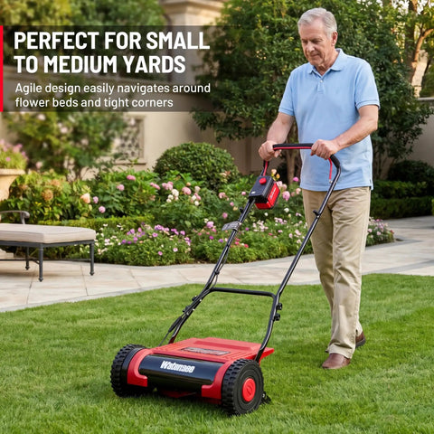Cordless Electric Reel Lawn Mower With Two 36Wh Batteries And Dual Power 16 Inch Push Mower For Small To Medium Yards Gardens And Golf Greens No Gas Needed Easy Start Quiet Operation in lawn