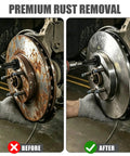 Before and after of rust removal using Heavy Duty Wheel Hub Resurfacing Kit For Lug Studs And Brake Rotors.