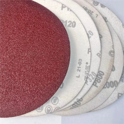 Ten Pack 8 Inch Sanding Discs Hook And Loop Adhesive Machine Paper Aluminum Oxide Grits 80 120 240 showing different grits.