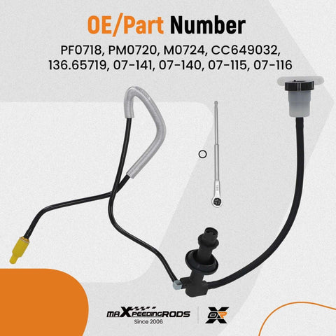 Prefilled Clutch Master Cylinder And Slave Cylinder Line Assembly For Ford Ranger 2.3L 2.5L 3.0L 1995 Through 2011 And Mazda B2300 B2500 B3000 B4000 Navajo 1995 Through 2009 Ready To Go Plug And Play Replacement PM0720 CC649032 displayed with parts