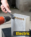 Rivet Nut Tool Kit With Step Drill Bit And 100 Rivet Nuts, SAE And Metric Mandrels, showing nuts installed in metal panel