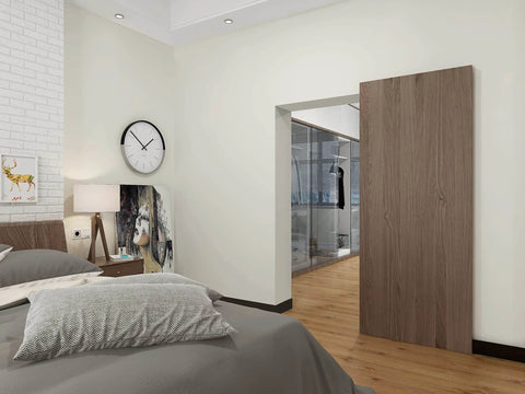 39 Inch Soft Close Sliding Barn Door Hardware Set With Hidden Track for interior doors installed in a bedroom doorway