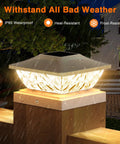 Six Pack Solar Post Cap Lights For Outdoor Fence And Deck With Two Color Modes Cool White And Warm White Waterproof Solar Powered Post Caps For 4x4 4.5x4.5 And 5x5 Posts Garden Decor Dope illuminated at night in rain