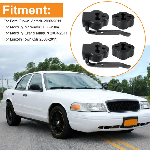 Six Pack Heavy Duty Exhaust Muffler Hangers With Rubber Isolators And Brackets For Ford Crown Vic Lincoln Town Car Mercury Grand Marquis 2003-2011 Rear Mount Replacement Kit, black rubber and steel