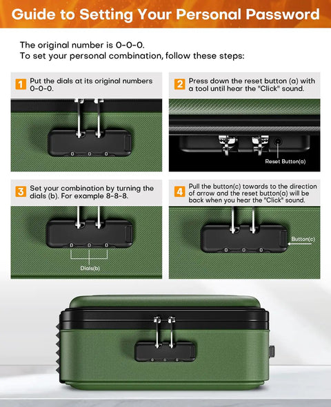 Guide for setting password on Bombproof Fireproof Document Box With Lock Hard Case Organizer For Important Papers Passports Certificates And Laptop Water Resistant Safe Storage For Home Office Green