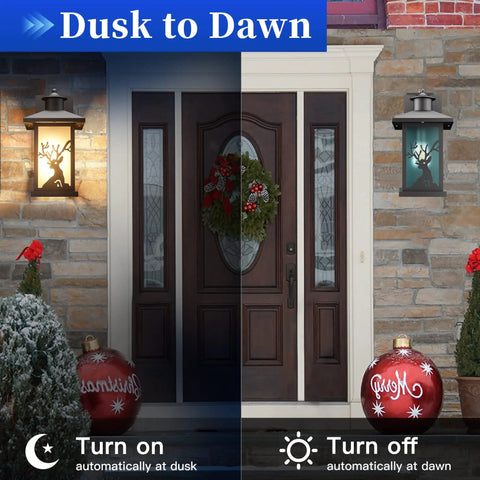 Two Pack Dusk To Dawn Outdoor Wall Lanterns Waterproof Sconce Lights With Frosted Glass Shade And E26 Socket installed at front door.