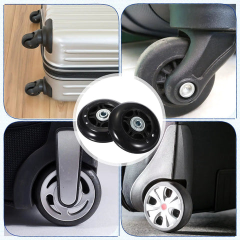 Luggage Wheel Replacement Kit 80mm By 24mm Rubber Swivel Casters Two Pack Quiet Bearings on suitcase