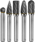 Five Piece Carbide Burr Set With One Quarter Inch Shank And Clear Box Includes 8mm Heads For Die Grinder And Rotary Tools Pro Grade Kit