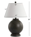 26 Inch Dark Gray Contemporary Resin Sphere LED Table Lamp With White Linen Drum Shade on white background