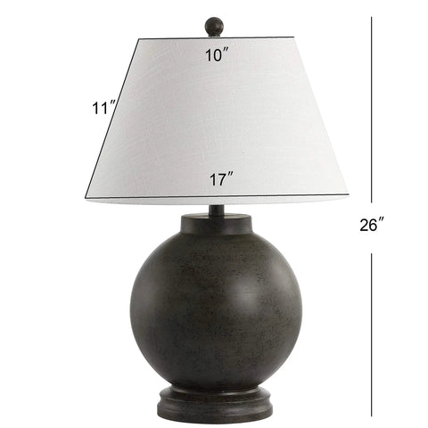 26 Inch Dark Gray Contemporary Resin Sphere LED Table Lamp With White Linen Drum Shade on white background