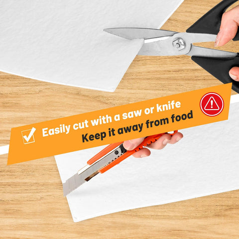 High Temperature Ceramic Fiber Gasket Paper Sheets Measuring 11 By 12 Inches And One Eighth Inch Thick Ideal For Insulation In Stoves Furnaces And Fireplaces This 15 Pack White Set Keeps Gaskets Sealing Tight And Safe UCandy sheet being cut with scissors and a knife