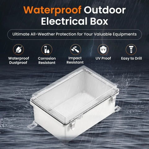 Outdoor WiFi Enclosure And Waterproof Junction Box With Clear Hinged Cover IP67 Weatherproof 8.6 By 6.7 By 4.3 Inches
