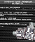 Heavy Duty Hydraulic Breather Cap Three Quarter Inch NPT With 40 Micron Filtration for Reservoir Tanks and Gearboxes
