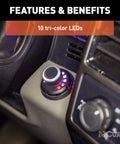 Proportional Trailer Brake Controller Featuring Slick Dash Mounted Rotary Knob Triple Axis Accelerometer view showing tri-color LEDs on dashboard knob.