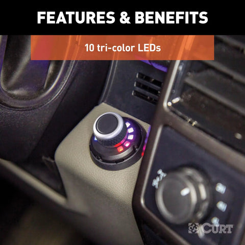 Proportional Trailer Brake Controller Featuring Slick Dash Mounted Rotary Knob Triple Axis Accelerometer view showing tri-color LEDs on dashboard knob.