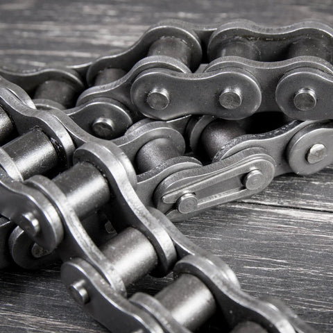 Close-up of carbon steel roller chain connector from Five Pack One Inch Pitch Chain Master Connector Links Roller For 16A No 80 Chain