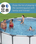 Group enjoying above-ground pool with Hose Conversion Adapters Kit for Intex Coleman 4560 40mm to One and a Half Inch in view.