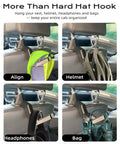 Hard Hat Headrest Hook Organizer For Truck Cab, 3-Second Install Helmet Holder Mount holding vest, helmet, headphones, and bag.