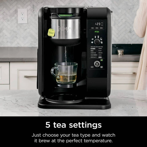 Hot And Cold Brew System With Thermal Carafe All In One Coffee And Tea Maker, Separate Baskets For Coffee And Tea, Smart Basket Recognition, BPA Free, 2.5 Ft Cord, Black on kitchen counter