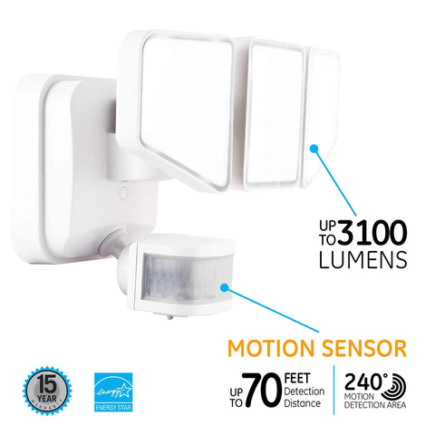 Motion Sensor Outdoor Flood Light With 3 Head LED Security Light Dusk To Dawn Porch Garage Yard Light 3100 Lumens