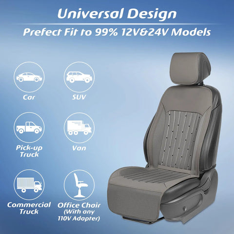 Cooling Car Seat Cover With 8 Turbo Fans, 12V-24V Ventilated Front Seat Cushion, Universal Fit For Cars, SUVs, And Trucks, Stone Grey