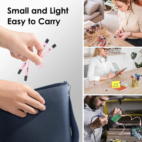 Collage of 2 Pack Soldering Helping Hands Clamps with Flexible Gooseneck Arms in use for various DIY hobbies and easy portability