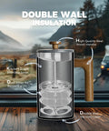 French Press Coffee Maker 34 Oz Built Tough With Solid Wood Handle Double Wall Construction And Dual Bronze Filter detailed view