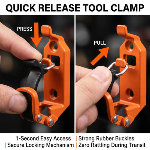 Beefy Heavy Duty Quick Release Shovel Mount For Truck Bed And Roof Rack, orange wall mount bracket demonstration