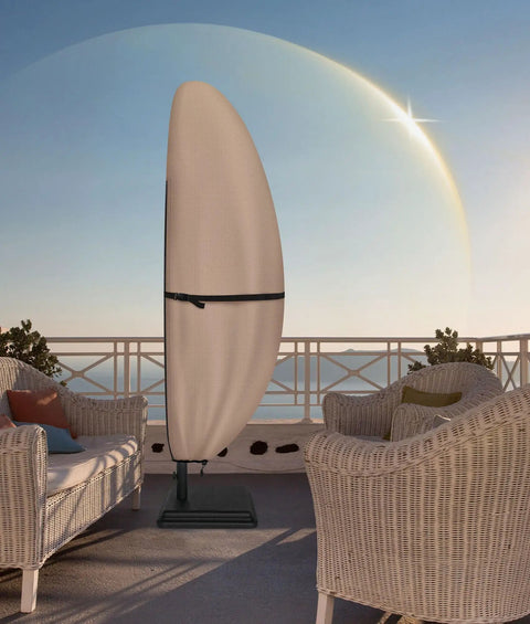 Heavy Duty 600D Patio Parasol Cover For Offset Banana Cantilever Umbrellas 7.5 To 11.5 Feet Waterproof Outdoor Shield on a patio