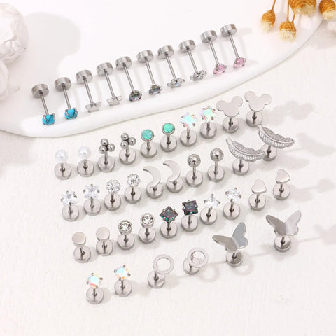 Hypoallergenic Titanium Earrings Set For Women 23 Pairs Lightweight Tarnish Resistant Everyday Wear Featuring Classic And CZ Styles Ideal For Sensitive Ears And All Day Comfy, flat back studs